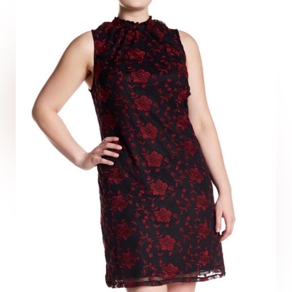 Super Foxx Women's Plus Size 2X Black & Red Floral Lace Sleeveless Dress NWT